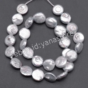 Perla de agua dulce gris plata natural 12-13 mm moneda plana cuentas sueltas 15"" - Imagen 1 de 8