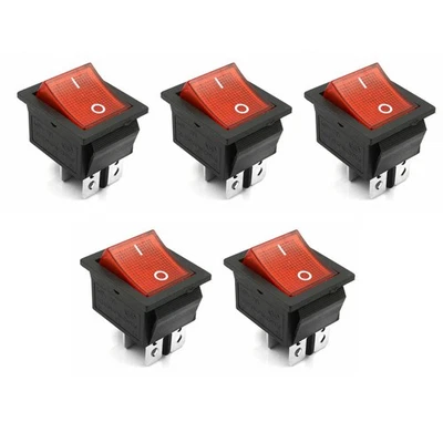 Rocker Switch 16A/250V KCD4-201/Durable 5*Red Lamp 4 Pin ON/OFF 2 Position DPST - Image 1 of 4