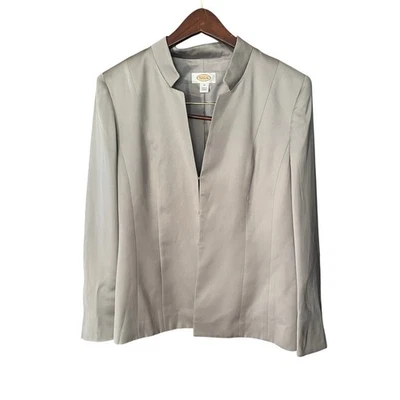 Vintage Talbots silver gray satin silk mandarin band collar blazer 10 lined - Image 1 of 4