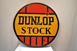 Insegna smaltata porcellana vintage Dunlop Stock doppia faccia pneumatici garage 24x24 rotonda - Foto 1 di 9