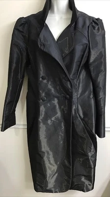 Gabardina Balenciaga Vintage Tafetán Negro Doble Pecho Chal Cuello Talla 44 Foto 1 de 4