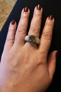 Superb sterling silver ring with mother of pearl accent & smoky quartz solitaire - Picture 1 of 4