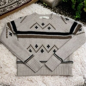 Zara Knit Tan Aztec Print Wool Blend Sweater Unisex Kid’s Size M - Picture 1 of 5