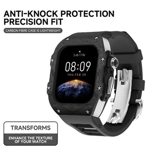 Boîtier en fibre de carbone de luxe bracelet en caoutchouc pour Apple Watch 10 42 mm/46 mm str - Photo 1 sur 37