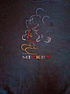 Vintage 90s Mickey Mouse Disney Embroidered Sweatshirt Black Large Velva Sheen - Picture 1 of 13