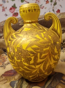 Royal Crown Derby Vase Yellow Ground W/ Raised Gold Butterflies 1880 Victorian - Picture 1 of 15
