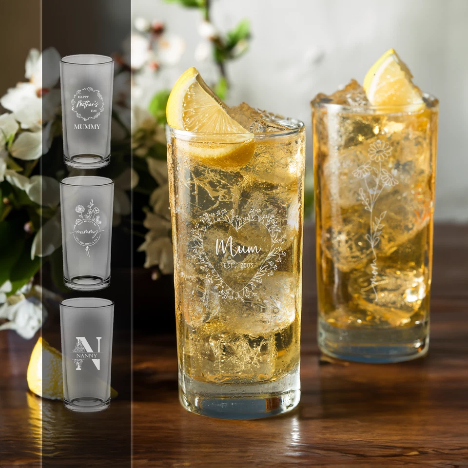 SO BESPOKE Personalised Hiball Glass Mothers Day Tall High Ball Glass for Mum Mother Nan