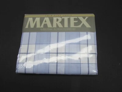 VTG Martex Twin Flat Sheet No Iron Percale 180 Blue Plaid Harvard Square New - Image 1 of 4