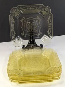 Indiana Glass LORAIN Basket Yellow 8 Salad Plates Set 7-3/4" Depression 1929-32 - Picture 1 of 12
