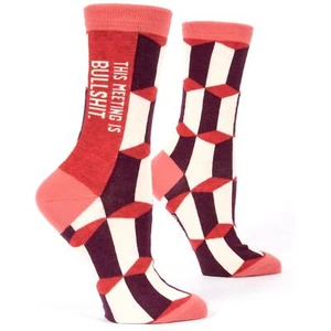 Women's Crew Socks - This Meeting is Bullshit - Blue Q  size 5-10 - Picture 1 of 8