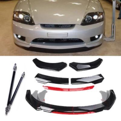 Front Bumper Lip Spoiler Splitter Black+Red For Hyundai Tiburon Strut R Body Kit - Изображение 1 из 4