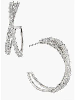 Nadri Isle Cubic Zirconia Crossed Hoop Earring In Silver Tone $150 - Image 1 of 4