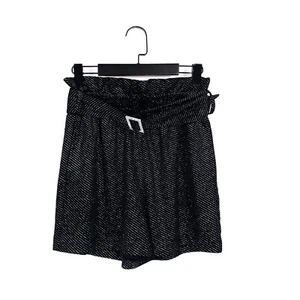 Zara Black Silver Metallic Fine Polka Dot Belted Velour Paperbag Shorts - Size S - Picture 1 of 13