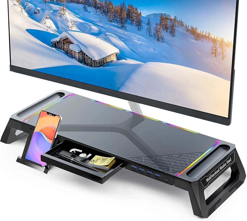 Monitor Ständer für Schreibtisch Gaming mit 4 USB 3.0 Hub Und RGB Licht Monitor  - Bild 1 von 4