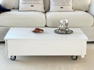 Couchtisch Truhe Wohnzimmertisch Sofatisch Holz massiv vintage shabby loft weiß - Bild 1 von 7