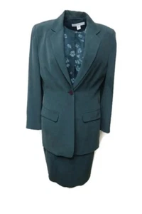 Josephine Chaus women's Lapel collar  Silk, Skirt, Blouse Jacket set, Olive 6 - Picture 1 of 8