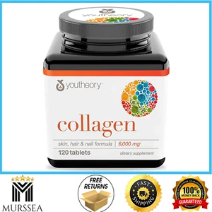 Youtheory Collagen Peptides Pills With Vitamin C for Hair Skin 120 Count 6000 mg - Picture 1 of 1