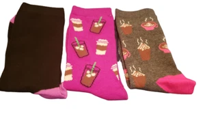 NEW 3 PAIRS WOMEN GIRLS NOVELTY FASHION HOT COFFEE / DRINK CREW SOCKS SIZE 9-11 - Picture 1 of 8