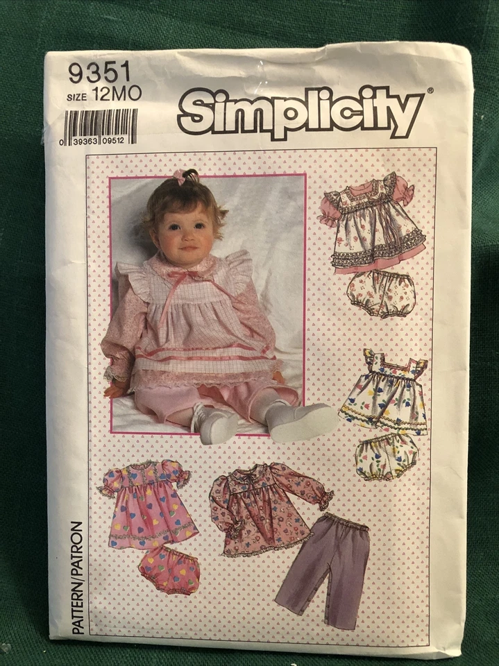 Simplicity 9351 Baby Top Apron Sundress Pants Panties SEWING PATTERN 12Months - Image 1 of 1