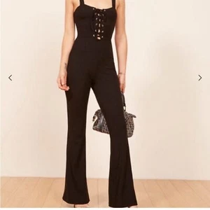 Reformation Chase Lace me Up Flare Black Jumpsuit Size M - Picture 1 of 7