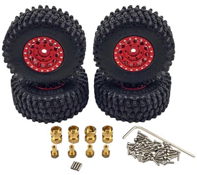 NHX RC Crawler Tires w/ Aluminum Beadlock Wheel Rims (4) for 1/18 TRX-4M Red - Image 1 of 4