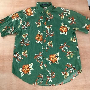Camicia hawaiana Tommy Hilfiger uomo L verde floreale con bottoni manica corta colletto - Foto 1 di 11