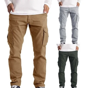 Mens Cargo Trousers Work Wear Combat Safety Cargo 6 Pocket Full Long Chino Pants - Picture 1 of 17