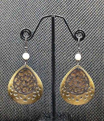 Brincos de gancho Silpada aposentado W1525 esculpidos em prata esterlina esfregão e pérola lágrima  - Imagem 1 de 4