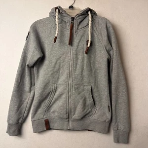 Naketano The Poets Choice hoodie women M gray leather accents jacket full zip - Picture 1 of 9