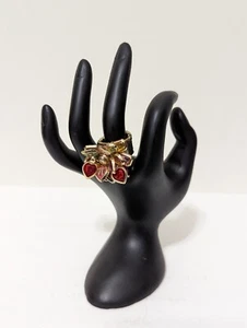 Oversized Fashion Rhinestone Hearts Gold Statement Cocktail Stretch Ring - Picture 1 of 7