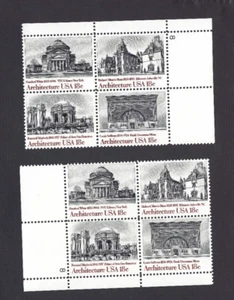 Set of 2 US Stamp Plate Block 4 Sc#1932 18c 1981 Architecture P#8 LL, UR VF MNH - Picture 1 of 2
