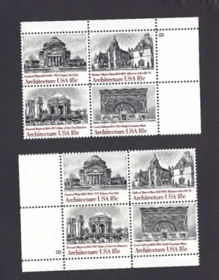 Set of 2 US Stamp Plate Block 4 Sc#1932 18c 1981 Architecture P#8 LL, UR VF MNH - Image 1 of 2