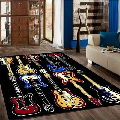 Kids Children Bedroom Fun Musical Theme Rugs Contemporary Carpet Guitar 5' x 7' - Image 1 of 4
