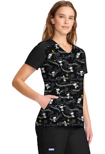 Snoopy Cherokee Scrubs Tooniforms Disney V Neck Top TF639 PNYB - Picture 1 of 7