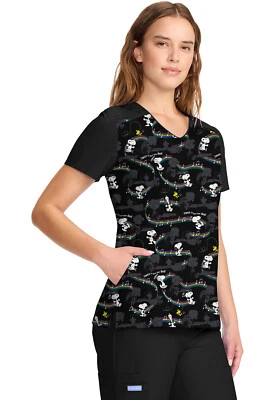 Snoopy Cherokee Scrubs Tooniforms Disney V Neck Top TF639 PNYB - Image 1 of 4