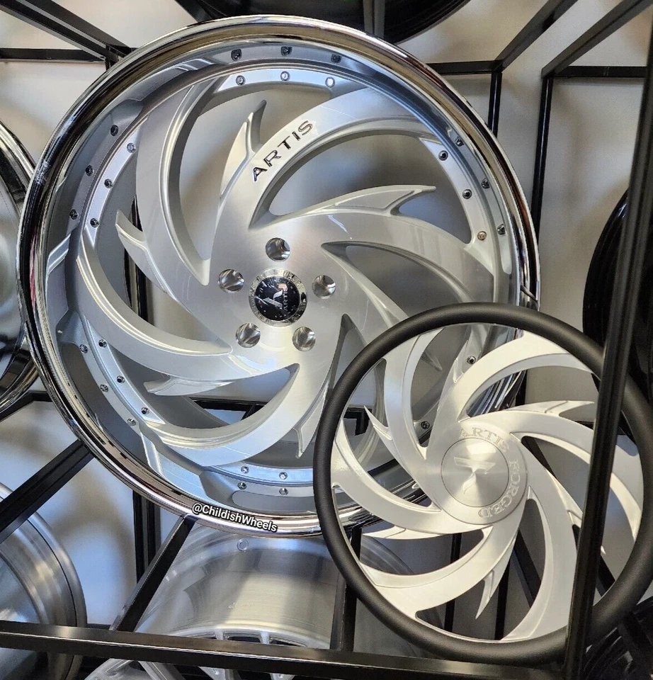 26" Inch Brushed Artis Spada 5x120 5x4.75 Wheels, Steering Wheel & Floating Caps Foto 1 de 1