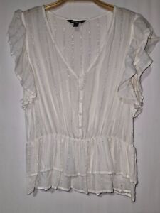 Express Puff Sleeve Bouncy Layer Shirt Women’s Small White with Gold and Silver