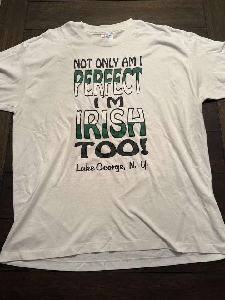 Camisa De Colección Irlandesa Lake George Para Hombres XL Blanca Gráfica Perfecta Divertida Camiseta Años 90 EE. UU. Foto 1 de 4