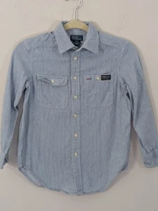 Ralph Lauren Boys Striped White Blue Long-sleeved Shirt Youth Small 8 Button Up - Picture 1 of 7