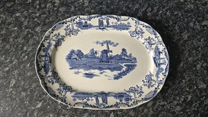 ANTIGUO PLATO GRIMWADE BROS "DELPH", STAFFORDSHIRE, TRANSFERWARE AZUL, 37x26cm - Imagen 1 de 3