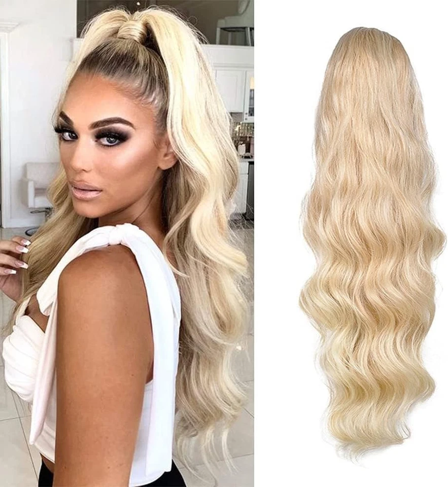 YEESHEDO Ponytail Extension Light Blonde, 24" Long Wavy Curly Drawstring Pony H - Image 1 of 4