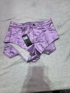 Apperloth A Purple Faux Leather Denim Scorching Hot Pants Shorts Jr L NWT Jongs - Picture 1 of 9