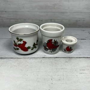 Vintage Enesco & Lefton Cardinal Candle Holders - Cardinals Cups - Picture 1 of 8
