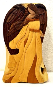 Carver Dan’s Holzpuzzle Box geschnitzter Engel Handarbeit braun ohne Schlüssel - Bild 1 von 14