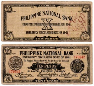 1941 Philippines Province Of CEBU 10P Emergency S217 Signed In HILONGOS, Leyte - Picture 1 of 6