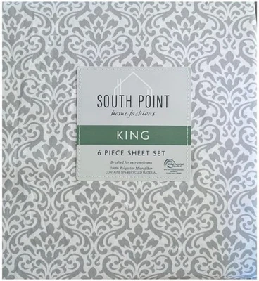 Juego de sábanas de microfibra South Point Home de 6 piezas tamaño king gris damasco Foto 1 de 2