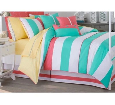 Southern Tide,Cabana Stripe Twin Comforter 3 Pc.Set Lite Coral Mint Green Yellow - Image 1 of 4