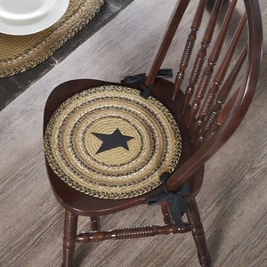 Chair Pad Kettle Grove Star Jute Country 15in Round Seat Cushion VHC Brands - Picture 1 of 7