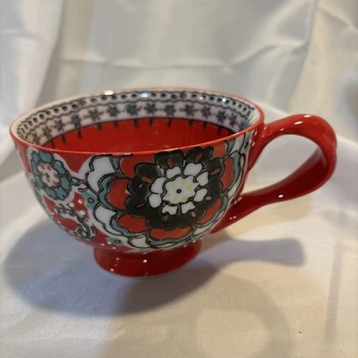 Кружка пьедестал Anthropologie Elka Ayaka с цветочным рисунком на ножках красная витая ручка - Изображение 1 из 4