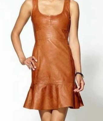 Nanette Lepore Stolen Kiss 棕色皮革连衣裙 尺寸 S — 第 1/4 张图片